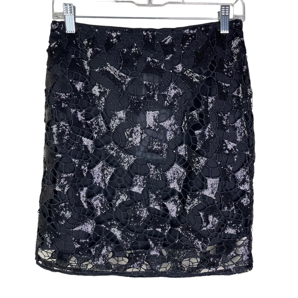 Barney’s IRO New Sequined Abstract Open Lacework Mini Pencil Skirt Black Size S
